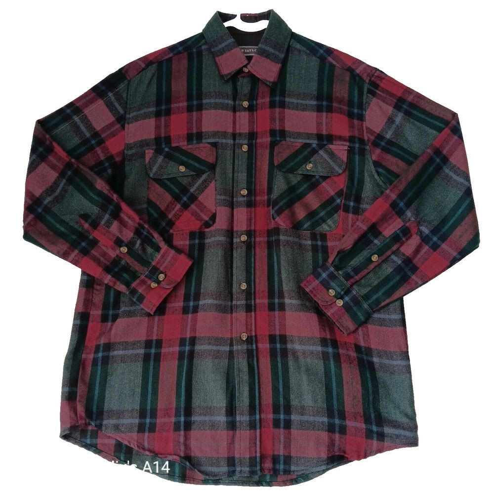 David Taylor Flannel Green Plaid Men Medium Acrylic Blend Long sleeve Vintage
